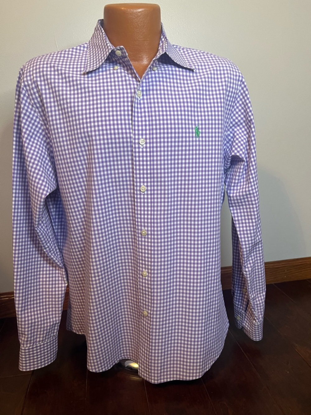 Ralph Lauren Sport Shirt Mens Fitted Casual Button Purple Gingham Long Sleeve L